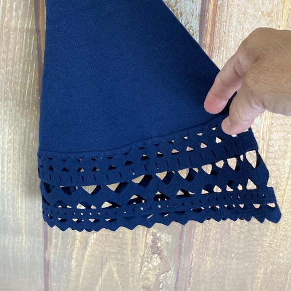 💵Milly Cutout Bell Sleeve Navy Knit Sweater Size P - Picture 6 of 13